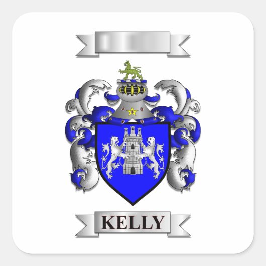 Quadratischer Aufkleber Kelly Nachname und Schild (Vorderseite)