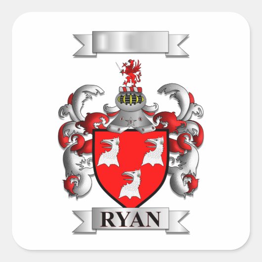Quadratischer Aufkleber Ryan Nachname und Schild (Vorderseite)