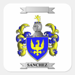 Quadratischer Aufkleber Sanchez Nachname und Wappe