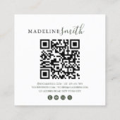 Quadratischer dunkelgrüner Schrift-QR-Code Quadratische Visitenkarte (Rückseite)