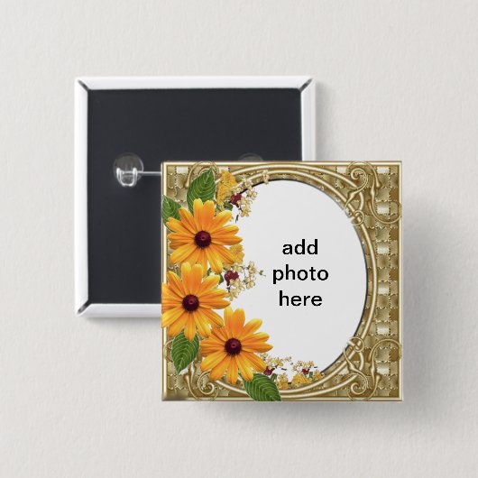 quadratischer Knopf-Blumenrahmen Button (Vorne & Hinten)
