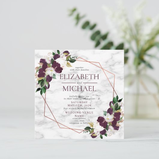 Quadratischer Lila Pflaumenkoppler Geometrischer M Einladung (Stehend Vorderseite)