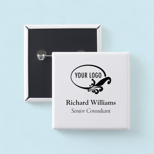 Quadratischer Namensschild-Button mit Logo Mitarbe Button