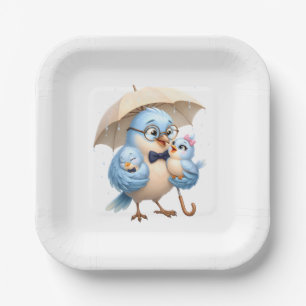 Quadratischer Papier-Teller mit Vater-Vogel-Design Pappteller
