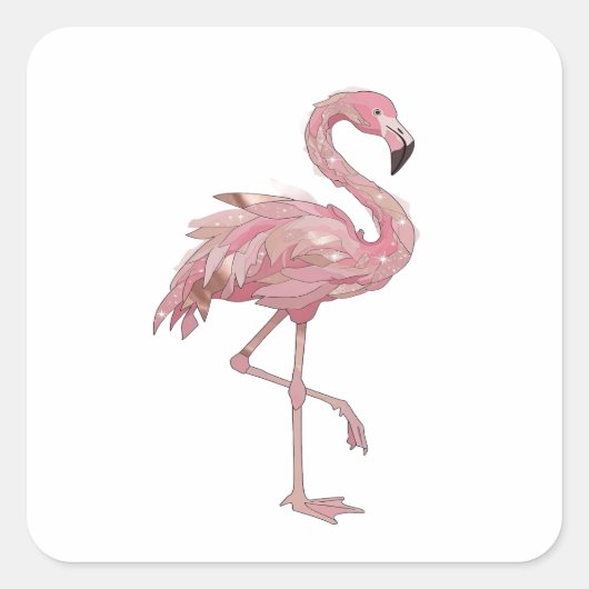 Quadratischer Silber FLAMINGO Quadrat Aufkleber (Vorderseite)