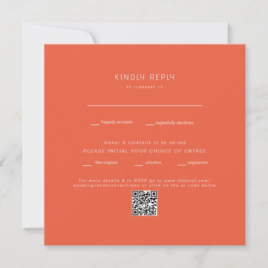 Quadratischer Tangerine-Hochzeits-QR-Code-RSVP (Vorderseite)