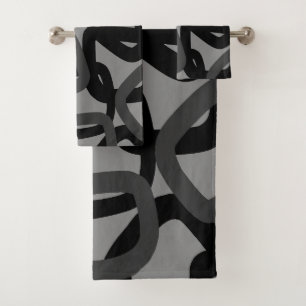 Quadratischer Tangle Jet Black Charcoalgrau Badhandtuch Set
