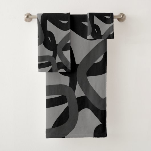 Quadratischer Tangle Jet Black Charcoalgrau Badhandtuch Set (Insitu)