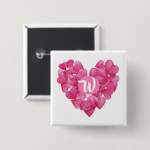 Quadratisches Abzeichen mit Rose in Monogramm, Blü Button (Vorne & Hinten)