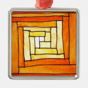 quadratisches Art Deco gelbes Retro-Muster Ornament Aus Metall