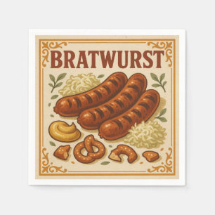 Quadratisches Design (Bratwurst, Retro-Stil) für d Serviette