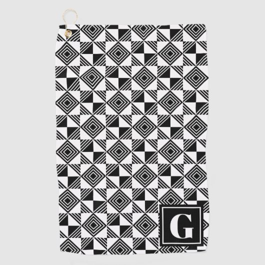Quadratisches Dreieck Geometrisches Schwarz-weißes Golfhandtuch (Vorderseite)