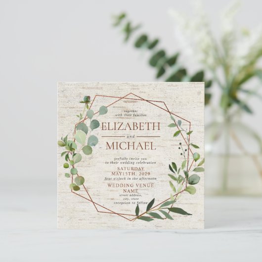 Quadratisches Eukalyptus-Foto aus Kupfer Einladung (Stehend Vorderseite)