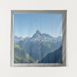 Quadratisches Fenster mit Blick auf die Schweizer  Wandteppich