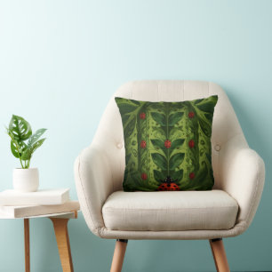 Quadratisches Kissen mit Marienkäfer und botanisch