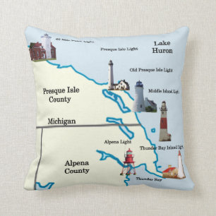 Quadratisches Kissen unterer Michigan Leuchttürme