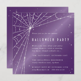 Quadratisches Lila Sparkling Spider Web-Halloween- Einladung