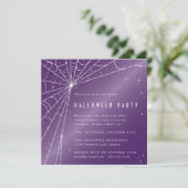 Quadratisches Lila Sparkling Spider Web-Halloween- Einladung (Stehend Vorderseite)