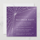 Quadratisches Lila Sparkling Spider Web-Halloween- Einladung (Vorderseite)