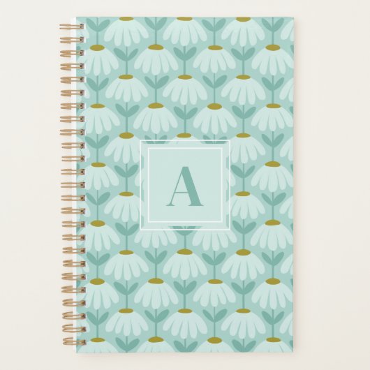 Quadratisches Monogramm Anfangs Teal Blau Vintage Planer (Vorderseite)
