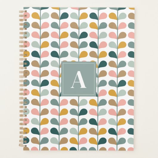 Quadratisches Monogramm Anfangsbuchstabe Blumenblä Planer (Vorderseite)