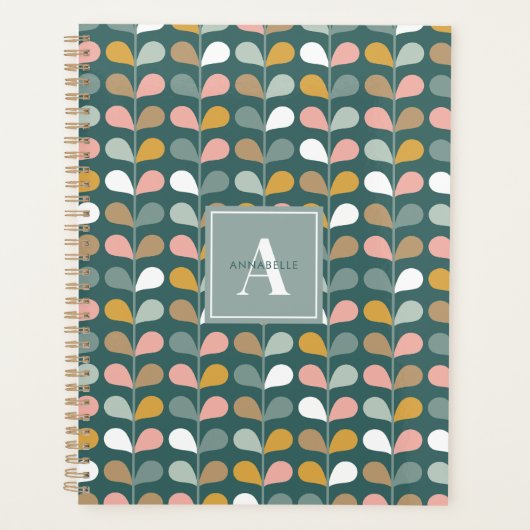 Quadratisches Monogramm Anfangsbuchstabe Blumenblä Planer (Vorderseite)