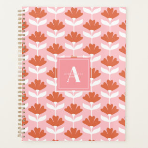 Quadratisches Monogramm Initial Pink & Rot Floral Planer