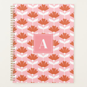 Quadratisches Monogramm Initial Rosa & Rot Floral Planer