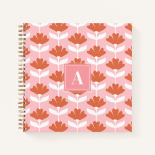 Quadratisches Monogramm Initial Rosa & Rote Floral Notizblock