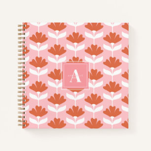 Quadratisches Monogramm Initial Rosa & Rote Floral Notizblock
