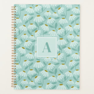 Quadratisches Monogramm Initial Türkis Blau Blumen Planer