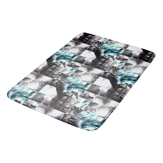 Quadratisches Mosaik chaotischer Texturen in Silbe Badematte (Schrägansicht)