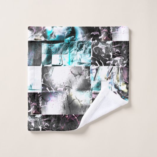 Quadratisches Mosaik chaotischer Texturen in Silbe Badhandtuch Set (Waschlappen)