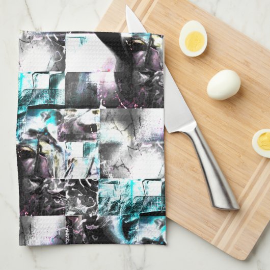 Quadratisches Mosaik chaotischer Texturen in Silbe Geschirrtuch (Viertel Falte)