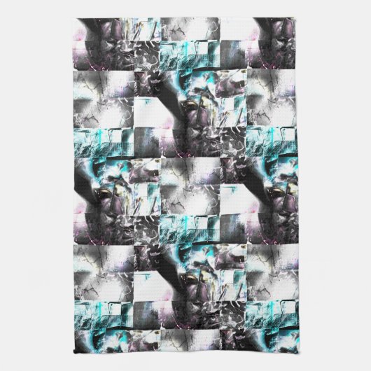 Quadratisches Mosaik chaotischer Texturen in Silbe Geschirrtuch (Vertikal)