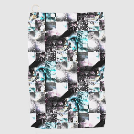 Quadratisches Mosaik chaotischer Texturen in Silbe Golfhandtuch (Vorderseite)