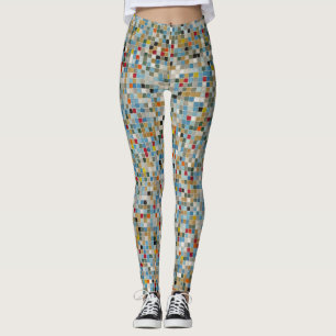 Quadratisches Mosaik-Muster mit mehrfarbigen Flies Leggings