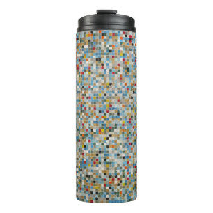 Quadratisches Mosaik-Muster mit mehrfarbigen Flies Thermosbecher