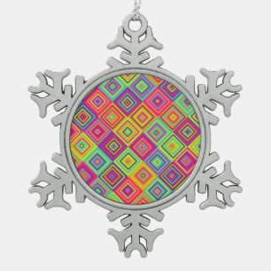 Quadratisches Muster Schneeflocken Zinn-Ornament