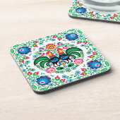 Quadratisches polnisches Hahn-Muster Getränkeuntersetzer (Linke Seite)