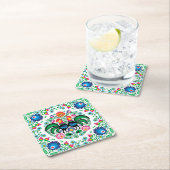 Quadratisches polnisches Hahn-Muster Rechteckiger Pappuntersetzer (Vor Ort)