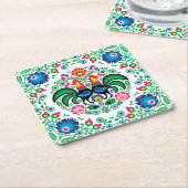 Quadratisches polnisches Hahn-Muster Rechteckiger Pappuntersetzer (angewinkelt)