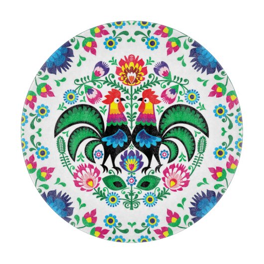 Quadratisches polnisches Hahn-Muster Schneidebrett (Vorderseite)