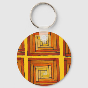 quadratisches Retro-Art-Deco-Braun-Muster Schlüsselanhänger