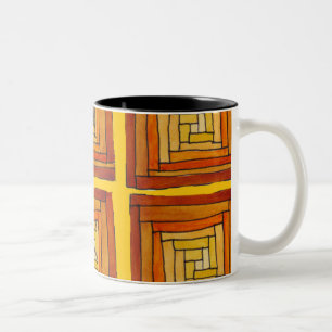 quadratisches Retro-Art-Deco-braunes Muster Zweifarbige Tasse