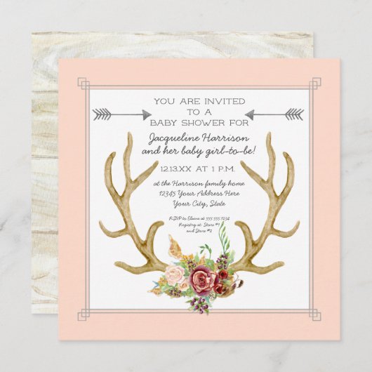 Quadratisches Rotwild-Geweih erröten Einladung (Vorne/Hinten)