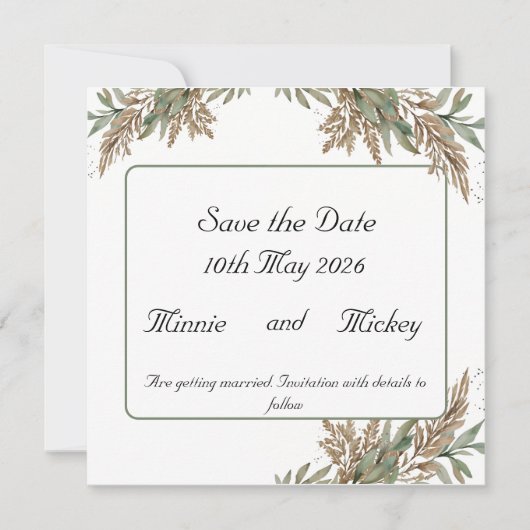 Quadratkarte - grün und braun save the date (Vorderseite)