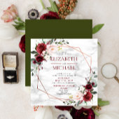 Quadratkupfergeometrische Burgundy-Marmorhochzeit Einladung