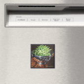 Quadratmagnet mit grünen Bohnen in Silberschüssel Magnet (In Situ (Geschirrspüler))