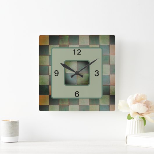 Quadratuhr mit grünem Handwerker Tile Quadratische Wanduhr (Zuhause)